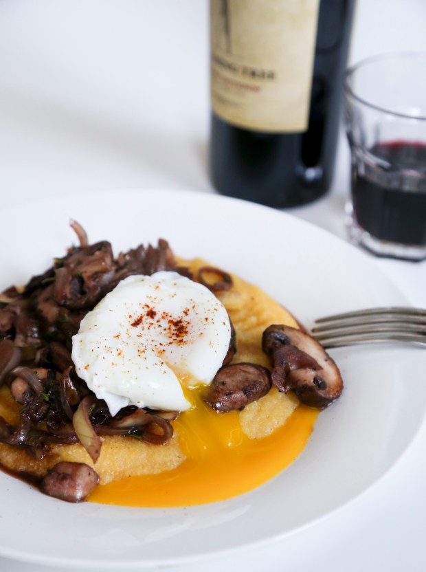 mushroomsoverpolentawithegg